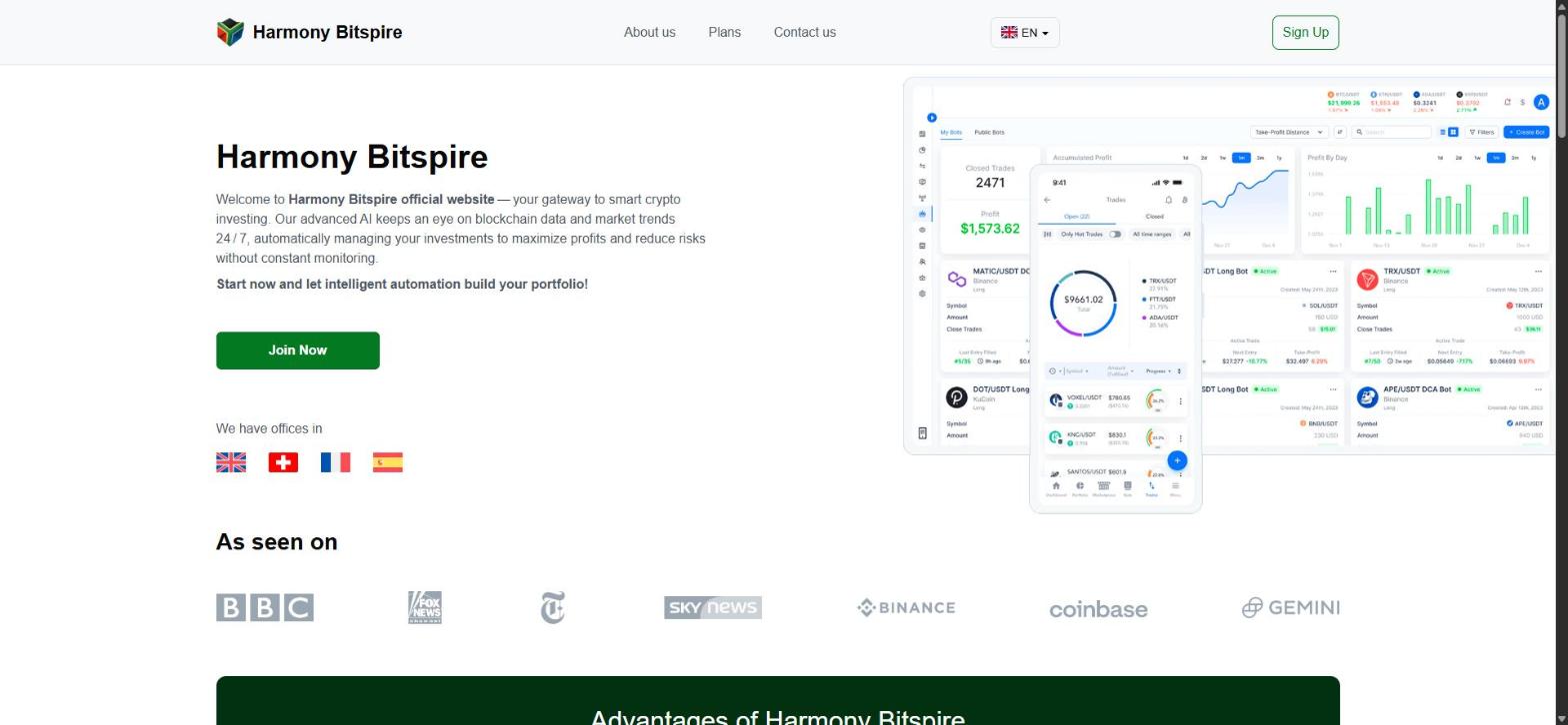 Harmony Bitspire Startseite in Chrome